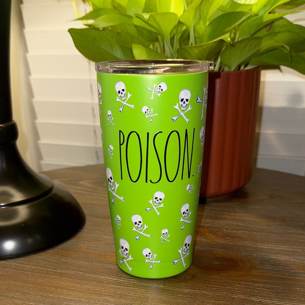 Rae Dunn Poison Tumbler 17oz Stainless Steel BPA-Free Skull And Crossbones Green